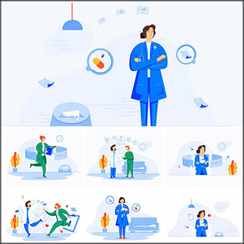 21款医疗健康医院护理场景矢量网页插图