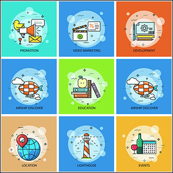 8款学习教育网络教育灯塔旅游矢量线性插图