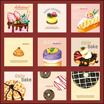 9款甜品蛋糕饼干蚂蚁素材网矢量插图精选