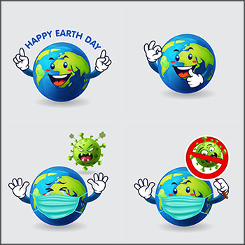 5款保护地球戴口罩的地球远离covid-19新冠病毒蚂蚁素材网矢量插图精选