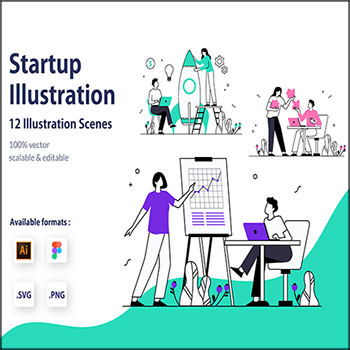 12个办公创意场景APP网页UI蚂蚁素材网矢量插图精选