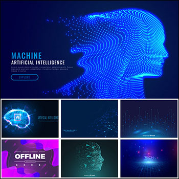 10款抽象的数字科技人工智能大数据蚂蚁素材网矢量背景精选