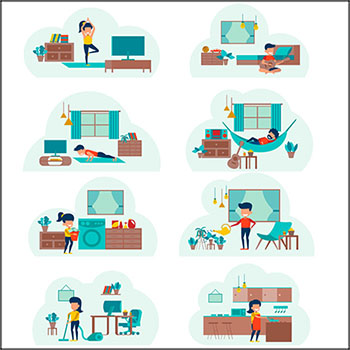 8款打扫卫生家居保洁休闲运动蚂蚁素材网矢量插图精选