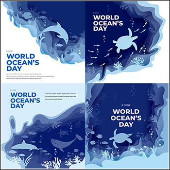 5款海洋公园蓝色主题海报蚂蚁素材网矢量插图精选