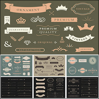 7款复古欧式花纹标签徽标缎带横幅蚂蚁素材网矢量素材精选