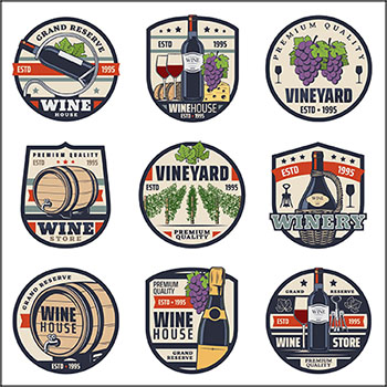 12款葡萄酒标签贴签LOGO标志蚂蚁素材网矢量素材精选