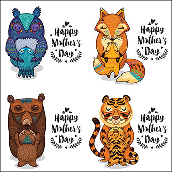 可爱动物和宝宝母亲节亲子卡片装饰蚂蚁素材网矢量插图精选