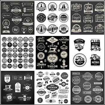 9套复古汽车烧烤啤酒促销标签贴签蚂蚁素材网矢量素材精选