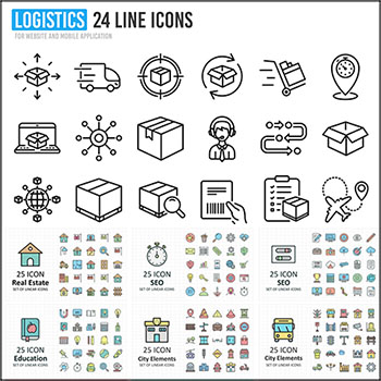 13套黑白24小时服务和彩色互联网云服务房地产矢量ICONS图标