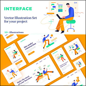 10款时尚的办公场景商务扁平化蚂蚁素材网矢量插图精选