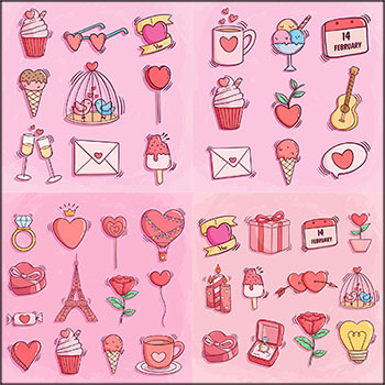 5套情人节七夕甜品爱心日历爱情鸟蚂蚁素材网矢量插图精选