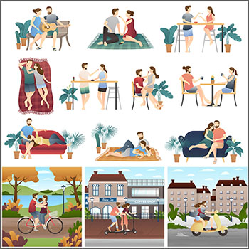 恩爱夫妻家庭游玩的恋爱情侣人物蚂蚁素材网矢量插图精选