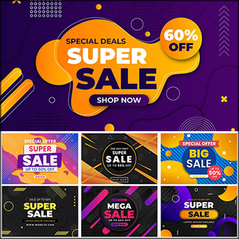 8款超级促销商场打折促销扁平化横幅海报蚂蚁素材网矢量素材精选