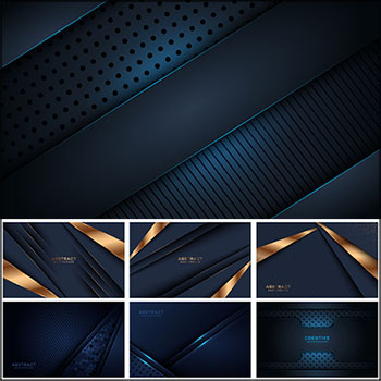 7款蓝色深色背景和金色装饰矢量抽象背景素材
