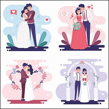 4款欧式婚礼定亲邀请函海报卡通人物蚂蚁素材网矢量插图精选