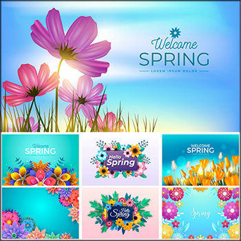 9款你好春天春季花卉商场销售促销打折背景蚂蚁素材网矢量素材精选