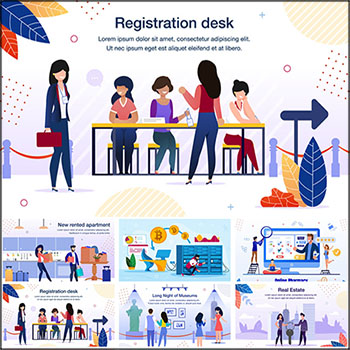 10款金融购物家庭渡假医药研究扁平化蚂蚁素材网矢量插图精选