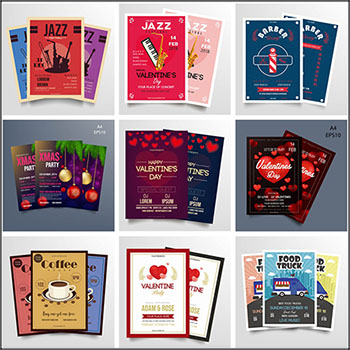 12款圣诞节情人节理发店啤酒节音乐节咖啡快餐车摩托车海报传单