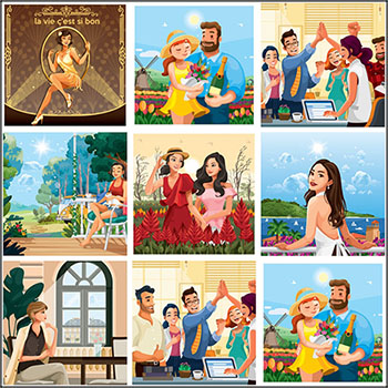 7套不同环境下的卡通美女蚂蚁素材网矢量插图精选