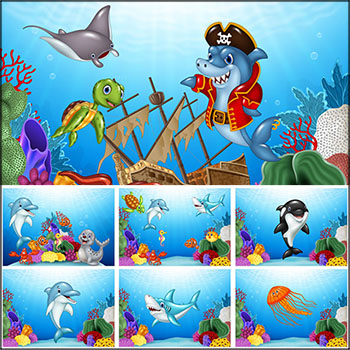 海底世界可爱海洋卡通动物蚂蚁素材网矢量插图精选