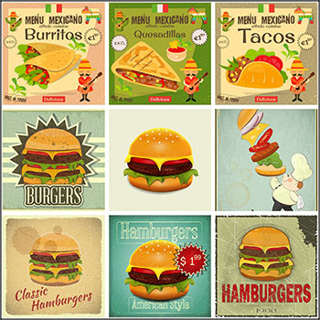 10款快餐店汉堡披萨广告横幅海报蚂蚁素材网矢量素材精选
