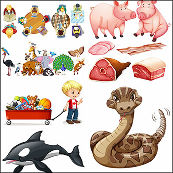 40套卡通儿童动物蔬菜水果蛋糕美食蚂蚁素材网矢量插图精选