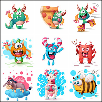 可爱有趣的卡通怪物动物蚂蚁素材网矢量插图精选