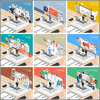 20款在线教育网上学习教学2.5D等距插图