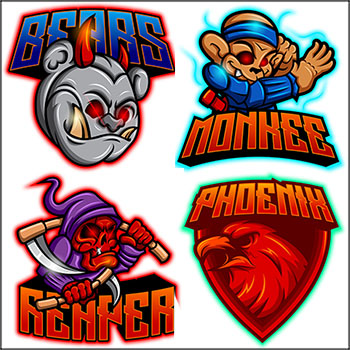 5款目露凶光的卡通动物T恤印染图案LOGO标志蚂蚁素材网矢量素材精选