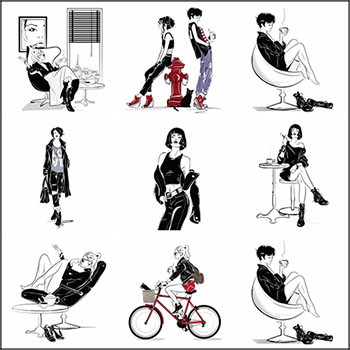 时尚优雅女孩素描剪影蚂蚁素材网矢量插图精选