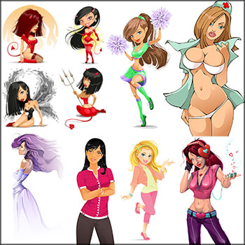 25款卡通性感女孩人物蚂蚁素材网矢量插图精选