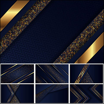 7套蓝色深色背景金色粒子点缀的抽象背景素材