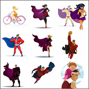 时尚性感女性和超人特工人物蚂蚁素材网矢量插图精选