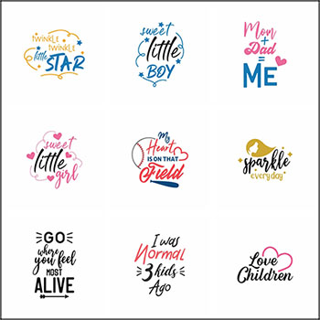 家庭和儿童影楼艺术字体蚂蚁素材网矢量插图精选