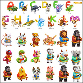 有趣的3D动物和英文字母插图蚂蚁素材网矢量素材精选