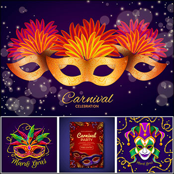 7款狂欢节假面舞会派对海报蚂蚁素材网矢量插图精选