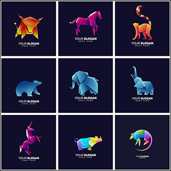 现代折纸风格简单动物LOGO徽标素材包