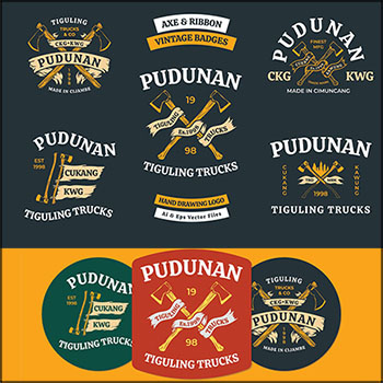 5款斧头和丝带冒险野营复古徽章LOGO标志