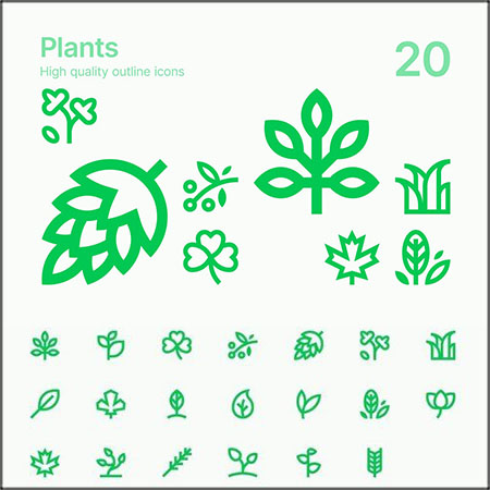 20个植物图标SVG蚂蚁素材网矢量素材精选