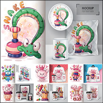 8款可爱彩色动物T恤印染图案插图蚂蚁素材网矢量素材精选