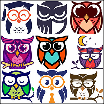 9款卡通猫头鹰博士图标LOGO标志蚂蚁素材网矢量素材精选