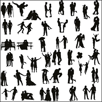 45款情侣人物剪影情人节海报蚂蚁素材网矢量插图精选