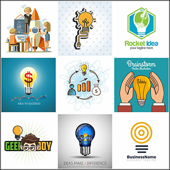 25款创意IDEA灯泡灵光一闪蚂蚁素材网矢量插图精选