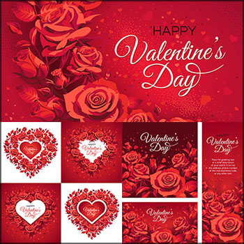 6款情人节婚庆典礼玫瑰花爱心横幅展板蚂蚁素材网矢量背景精选