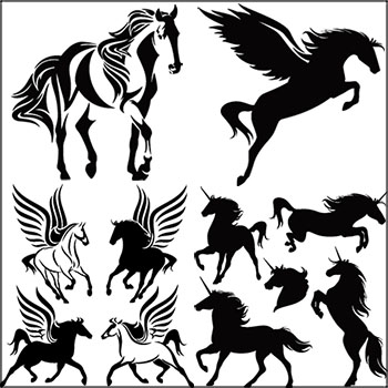 9款独角兽骏马动物剪影蚂蚁素材网矢量插图精选