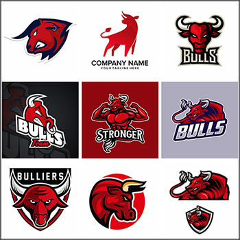 9款公牛图标LOGO标志印染贴图蚂蚁素材网矢量素材精选