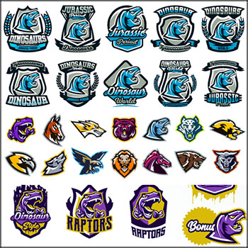 7套恐龙老鹰豹子等动物头像图标印染图案蚂蚁素材网矢量素材精选