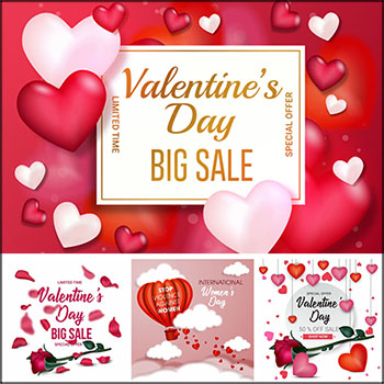6款情人节海报卡片插图促销打折横幅蚂蚁素材网矢量素材精选