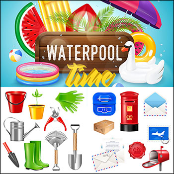 10套饼干食物洗脸盆邮箱快递信件花园工具蚂蚁素材网矢量插图精选