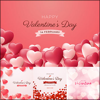 9款情人节粉色梦幻爱心海报背景蚂蚁素材网矢量素材精选